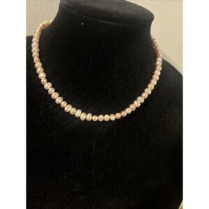 Vintage Cultured pearl choker/ necklace Pink Gold Plated